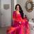 Pink orange faux georgette gown with printed work & full sleeves | partywear anarkali long dress for women