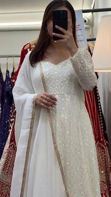 White faux blooming anarkali suit with heavy sequins & thread embroidery dupatta | partywear ethnic dress women 3