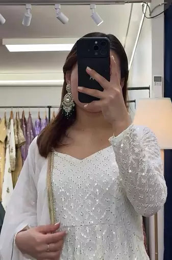 White faux blooming anarkali suit with heavy sequins & thread embroidery dupatta | partywear ethnic dress women