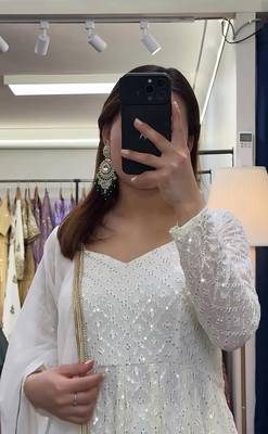 White faux blooming anarkali suit with heavy sequins & thread embroidery dupatta | partywear ethnic dress women 5