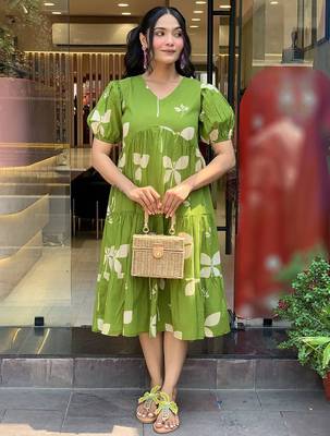 Parrot green rayon printed kurta 1