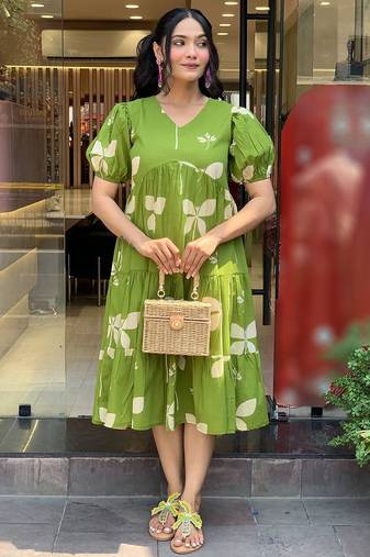 Parrot green rayon printed kurta
