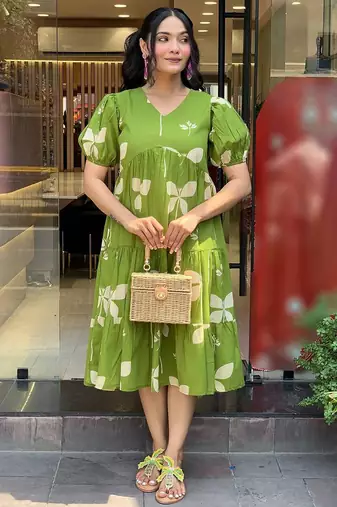 Parrot green rayon printed kurta