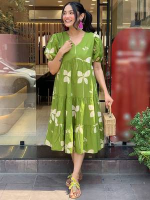 Parrot green rayon printed kurta 2