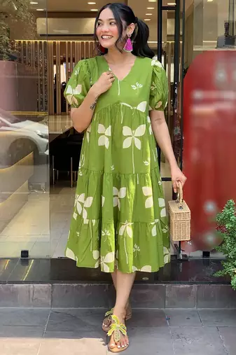 Parrot green rayon printed kurta
