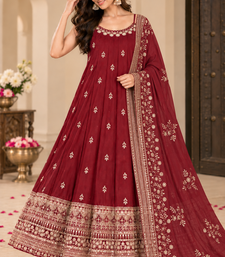 Maroon Vichitra Silk Anarkali Suit Zari Embroidery