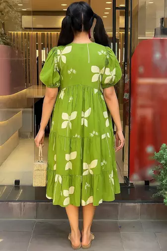 Parrot green rayon printed kurta
