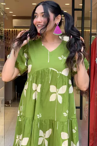 Parrot green rayon printed kurta