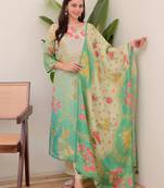 Multicolor assam silk print with work on neck kurta pant set