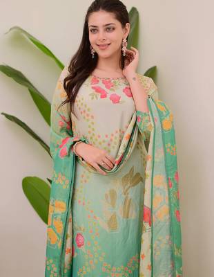 Multicolor assam silk print with work on neck kurta pant set 4