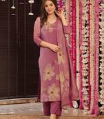 Onion pink silk printed kurta pant set