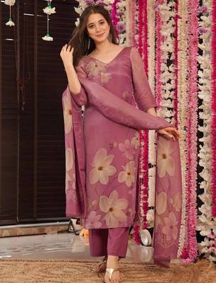Onion pink silk printed kurta pant set 2