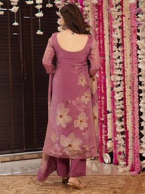 Onion pink silk printed kurta pant set 3