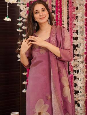 Onion pink silk printed kurta pant set 4
