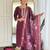 Wine rayon heavy thread embroidery work with printed dupatta kurta pant set