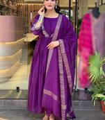 Purple chinon heavy thread embroidery work kurta pant set