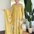 Yellow pure muslin heavy thread embroidery work with digital print kurta pant set