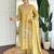 Yellow pure muslin heavy thread embroidery work with digital print kurta pant set