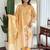 Mustard pure muslin heavy thread embroidery work with digital print kurta pant set