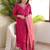 Rani pink viscose chanderi heavy thread embroidery work with jacquard dupatta kurta pant set