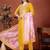 Yellow rayon heavy thread embroidery work with printed dupatta kurta pant set