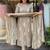 Beige cotton heavy thread embroidery work kurta pant set