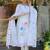 White pure linen printed kurta pant set
