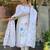 White pure linen printed kurta pant set