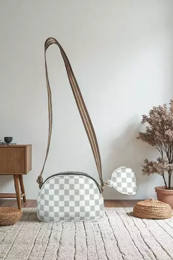 Trendy Checkered Sling Bag for Women | Stylish Crossbody PU Bag |