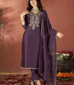 Wine vichitra heavy thread embroidery work kurta pant set
