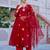 Red chanderi silk heavy thread embroidery work kurta pant set