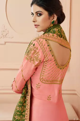 Pink TUSSAR SILK SEMI STITCHED WEDDING ANARKALI SUIT