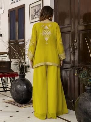 Georgette Embroidery Work Crop Top with Flared Palazzo and Shrug Set 2