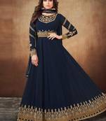 Navy Blue Georgette Embroidered Wedding Wear Semi Stiched Suits