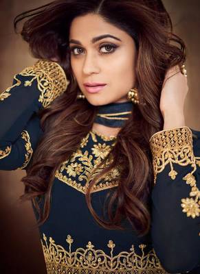 Navy Blue Georgette Embroidered Wedding Wear Semi Stiched Suits 2