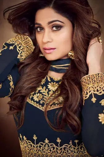 Navy Blue Georgette Embroidered Wedding Wear Semi Stiched Suits