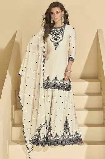 Georgette Embroidery Sequence Work Kurta Palazzo with Dupatta Set