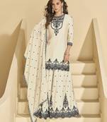 Trendmalls Georgette Embroidery Sequence Work Kurta Palazzo with Dupatta Set