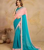 Chiffon Embroidery work Ombre Style Saree with Unstitched Blouse Piece