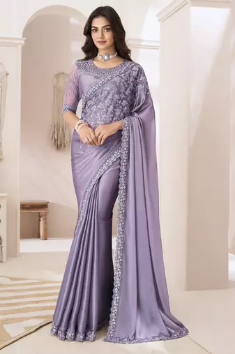 Tissue Silk Sequin Embroidery Work Saree with Unstitched Blouse Piece