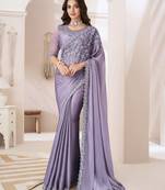 Trendmalls Tissue Silk Sequin Embroidery Work Saree with Unstitched Blouse Piece