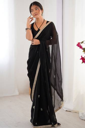 Black chiffon lace work party wear saree