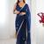 Blue chiffon lace work party wear saree