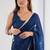 Blue chiffon lace work party wear saree