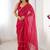 Pink chiffon lace work party wear saree