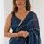 Blue chiffon lace work party wear saree