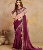 Trendmalls Chiffon Embroidery work Ombre Style Saree with Unstitched Blouse Piece