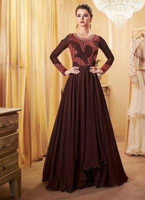 Brown Georgette Embroidered Wedding Wear Designer Anarkali Suit 1