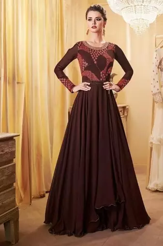 Brown Georgette Embroidered Wedding Wear Designer Anarkali Suit