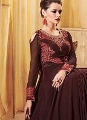 Brown Georgette Embroidered Wedding Wear Designer Anarkali Suit 2